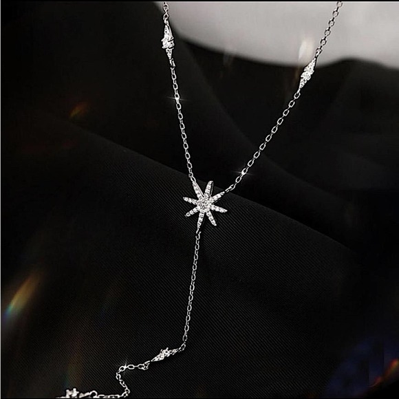 Sterling Silver Dainty Star Necklace, CZ Necklace, North Star Crystal - Picture 10 of 11